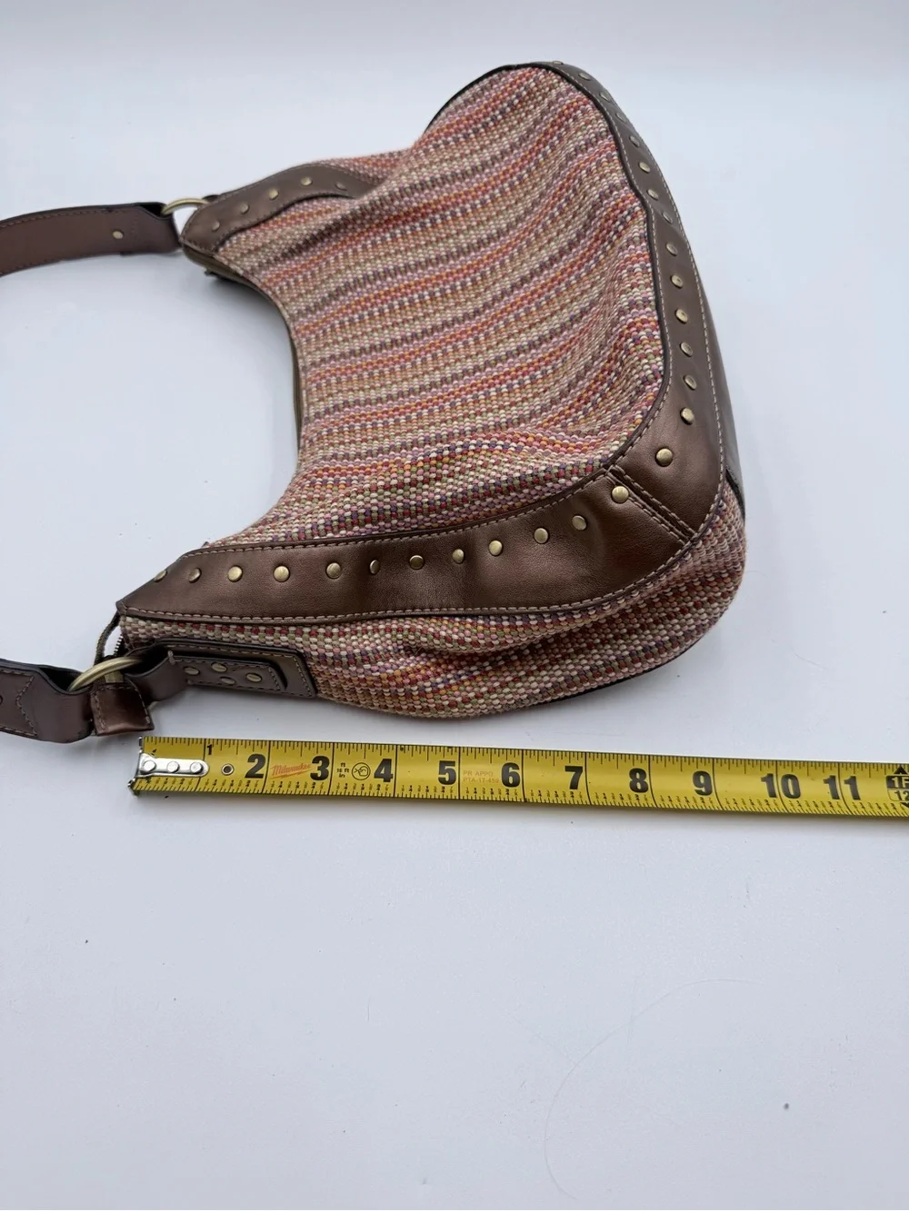 Vintage Y2K Fossil Woven Hobo Shoulder Bag Colorful Tweed Boho with Key